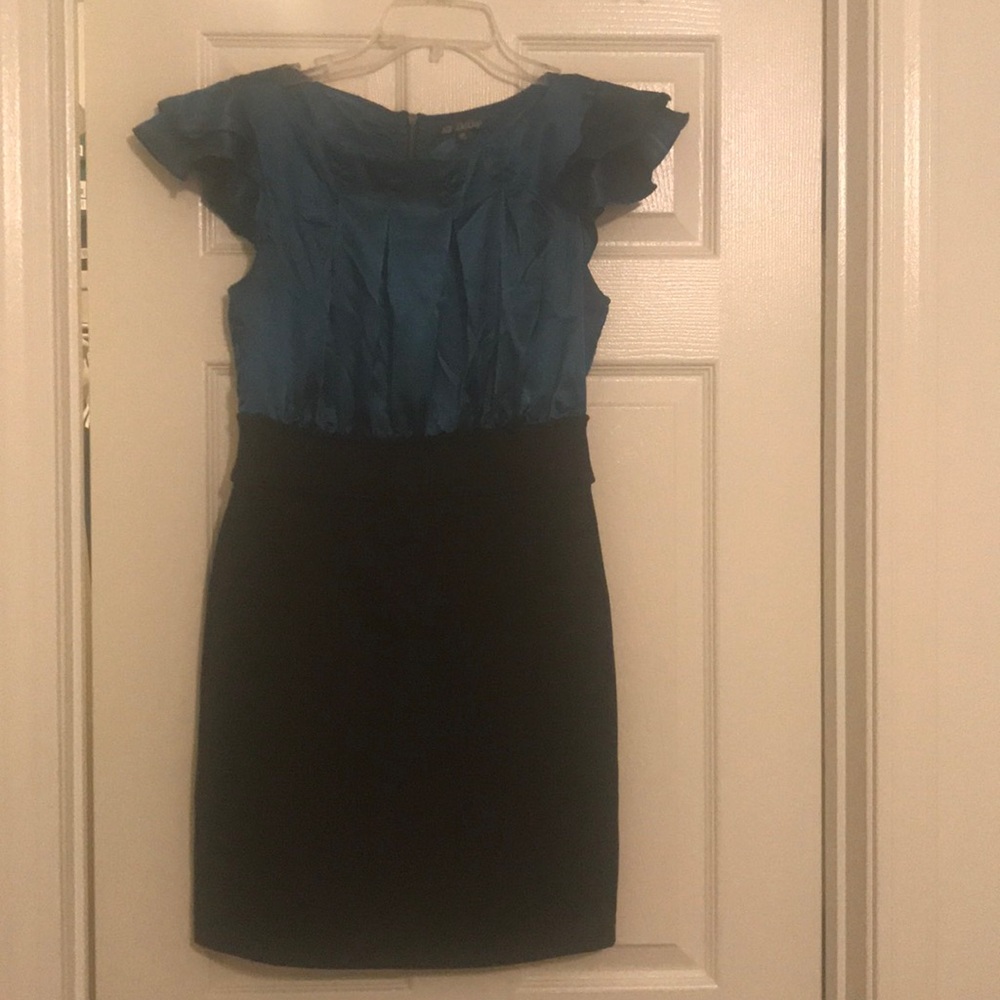 Turquoise and black fitted dress